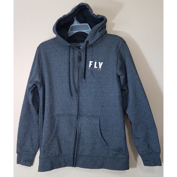 Fly Racing Other - FLY RACING Full Zip Hoodie Sweater Men sz Medium Logo Thumbholes Dark Charcoal